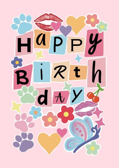 Cute Happy Birthday Y2K 00’s Magazine Style Card for Friends and Family created by SunnySpellsAtNoon