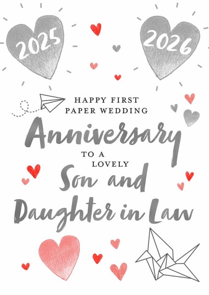 Cute First Paper Wedding Anniversary Card - for Son and Daughter in Law created by Juniper and Rose Studio
