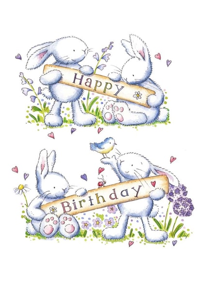 Cute Birthday Card - Illustrated bunnies created by Kate Garrett