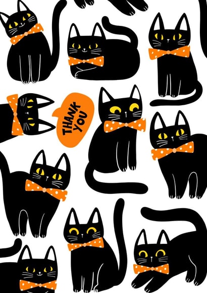 Cute Cats Thank You Card - Illustrated Black Cat created by Krafty Kitsune