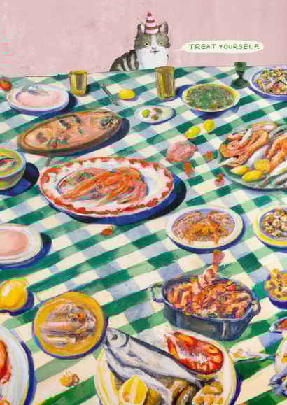 Funny Birthday Cat Card - Treat Yourself created by JOLLY AWESOME