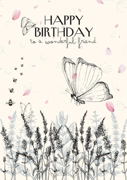 Pretty Birthday Card for friend - Butterfly Meadow - to a wonderful friend created by April Gonzalez