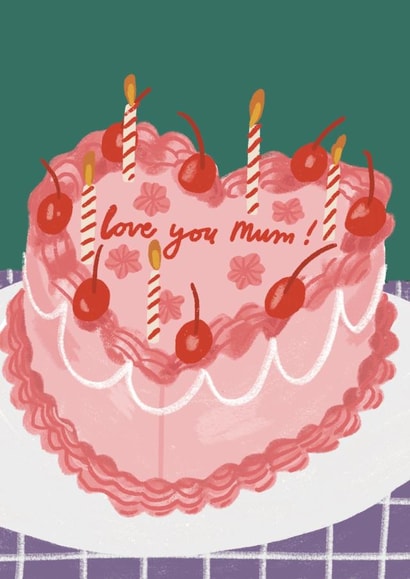 Cute Mother's Day Cake Card - Love You Mum created by skeletondraw