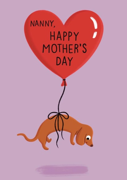 Cute Mother’s Day Card - Daschund Sausage Dog Balloon - For Nanny created by Sophie Kent Illustration