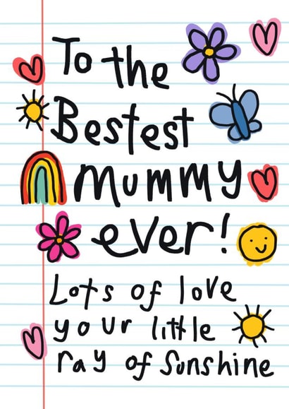 Cute Mothers day Card - from you little ray of sunshine created by katie illustrated
