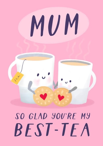 Cute Mother’s Day card - Tea and Biscuits - Bestie Pun created by Painted Parasol Studio