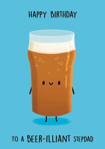 Cute Birthday Card - Stepdad - Beer - Pint created by Sophie Kent Illustration