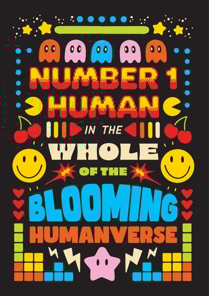 Pretty Birthday Card - Number 1 Human - Pacman - Retro Arcade Gaming created by OBJECTABLES