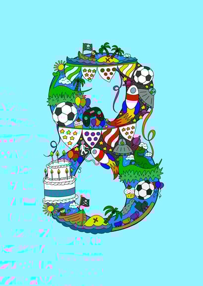 Cute 8th Birthday Card - Space Dino Football Pirates created by Jenny Wren Designs
