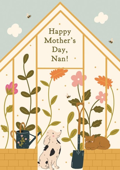 Cute Mother's Day Card - Dog and Cat Card - Greenhouse Card for Gardener Nan created by Abbie Imagine