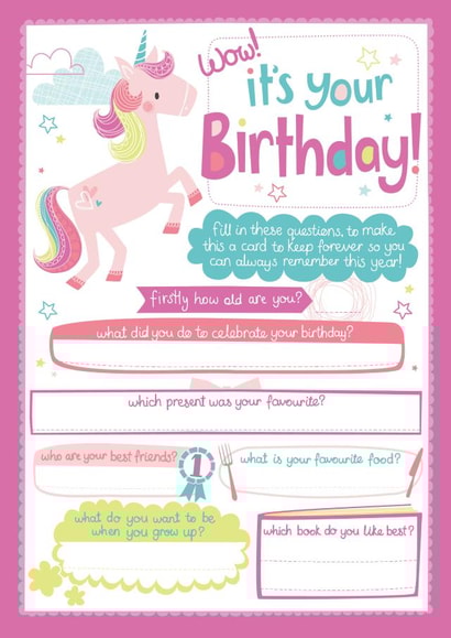 Cute Unicorn Birthday Girl Keepsake Memory Card - For Her created by Tandem Green by Beth Gunnell