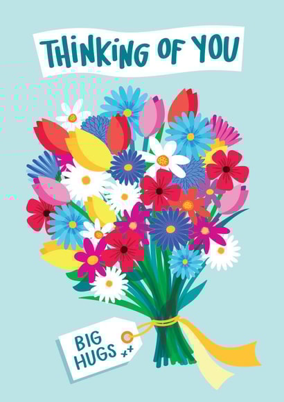 Pretty Thinking Of You Card - Big Hugs - Bouquet - Flowers created by Jane Katherine Houghton