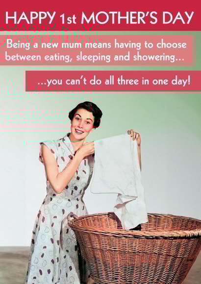 Funny 1st Mother's Day Card - Retro - You can't do all three in one day! created by Quitting Hollywood