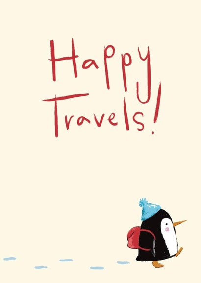 Cute Bon Voyage Card - Happy Penguin Traveller created by Genevieve Aspinall