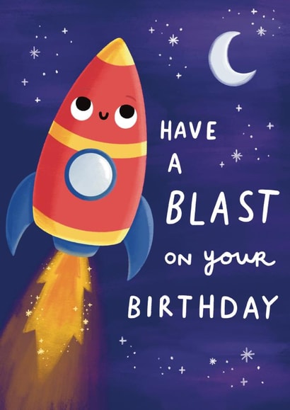 Cute Birthday Card - Rocket Ship Space - Have A Blast created by Sophie Kent Illustration