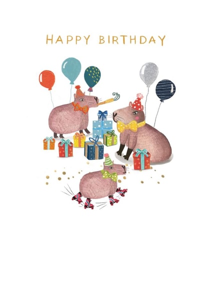 Cute Happy Birthday Card - Capybara Party created by Sally Darby Illustration