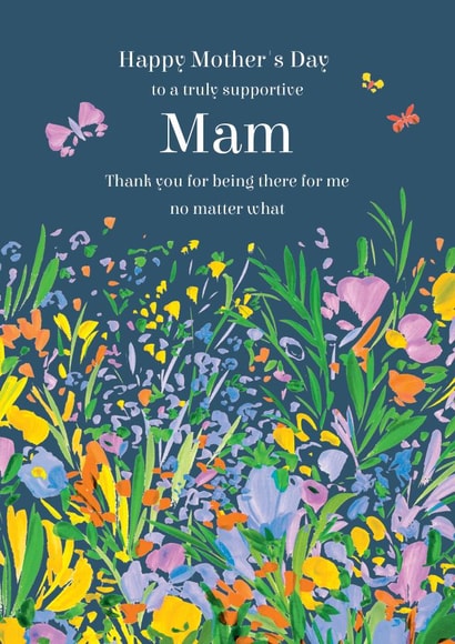 Mam classic Mother's Day card - butterflies and flowers - truly supportive created by Rebecca Prinn