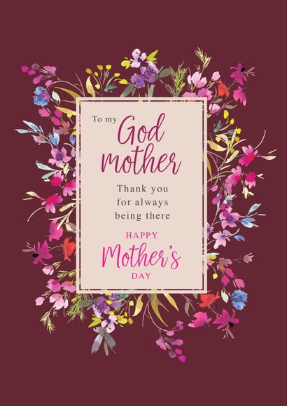 Classic Godmother Mother's Day card - painted floral frame created by Rebecca Prinn