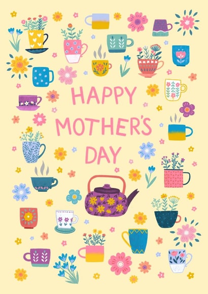 Classic Mother's Day Card - Cups Of Tea Pattern created by Pear Tree Press