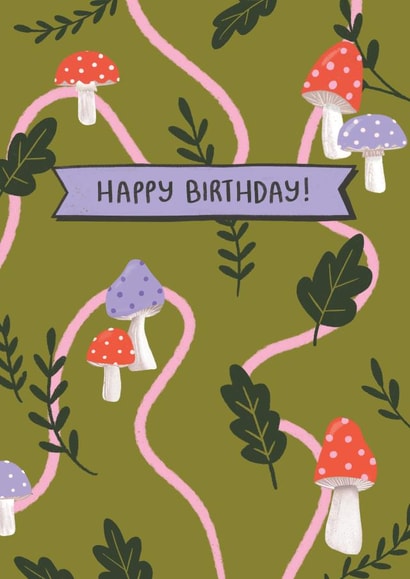 Pretty Birthday Card - Toadstool Illustration created by Harriet Emily