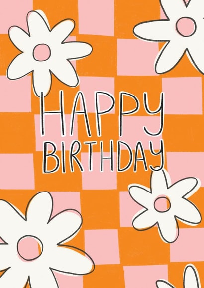 Cute Floral, Checkered Birthday card for friend created by Harriet Emily