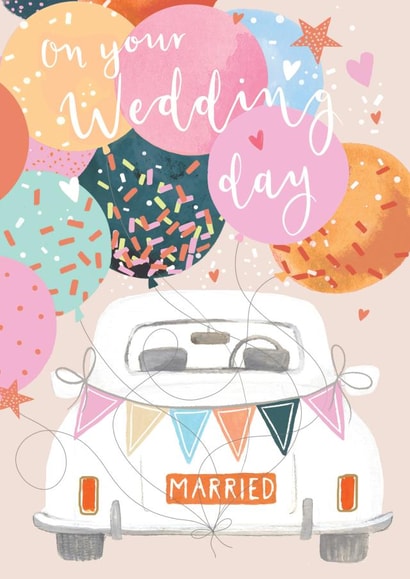 Colourful Wedding Card - Wedding Car and Balloons created by Louise Tiler
