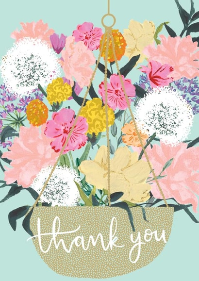 Beautiful Thank You Card - Floral Hanging Basket - Thank You created by Louise Tiler