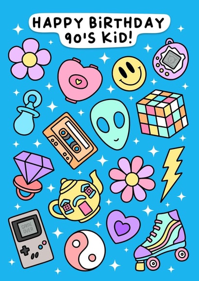 Cute Happy birthday Card - Nostalgia - 90’s kid created by Wafflemamaart