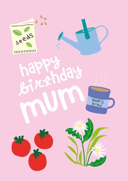 Bright & Cheerful illustrated Birthday card for Mum created by Skew Whiff Design & Illustration