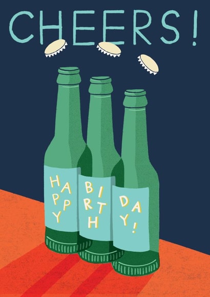 Male Happy Birthday Card - Beer bottles - Cheers created by Laura Darrington Design Ltd.