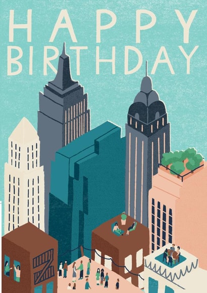 Illustrated Happy Birthday Card - New York City - City Break created by Laura Darrington Design Ltd.