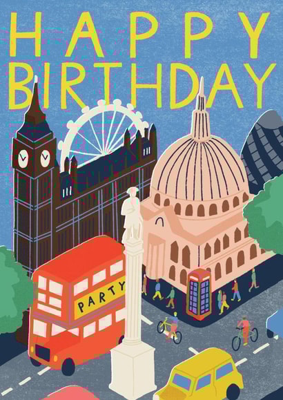 Happy Birthday Card - London City Scene - Contemporary created by Laura Darrington Design Ltd.