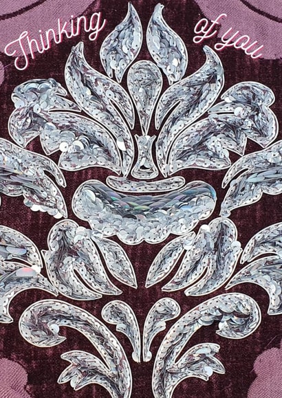 Pretty thinking of you card for someone special- Hand embroidered silver sequins created by Taking Time with Tasha