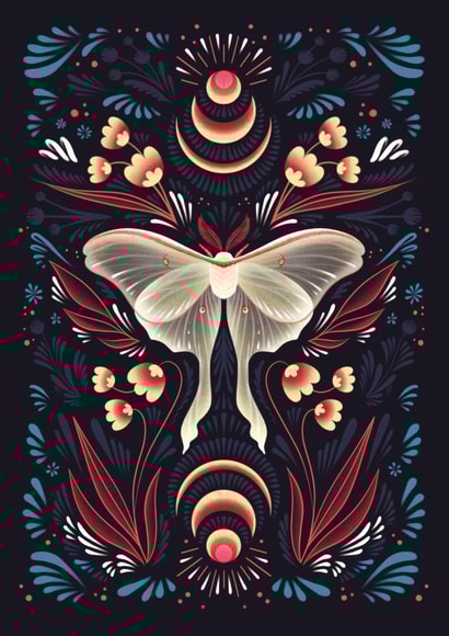 Magical Moon Moth - Nature Folk Witch - Spiritual Growth Transformation created by Grace Wright