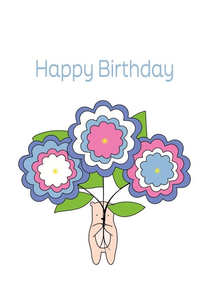 Cute Birthday Card - Bear Holding Flower Bouquet created by Artisan Occasions