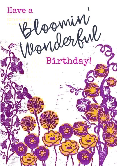 Floral Bloomin' Wonderful Birthday Card Lino Print Art Classic created by Emma Lottey