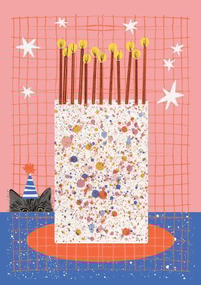 Birthday Cake Cat Card - Cat Birthday Card - Peekaboo created by Aimee Mac Illustration