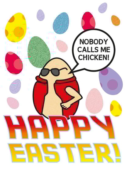 Funny Back to the Future Easter Card for friend  - Nobody calls me chicken! created by Drapeau art et design