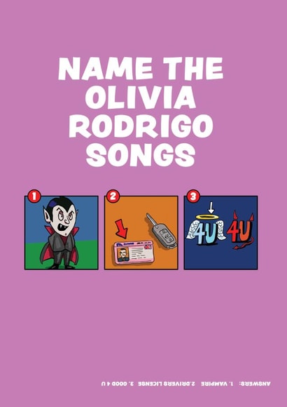 Name the Olivia Rodrigo Songs Card - Music Picture Quiz created by MOJO Creative Studio