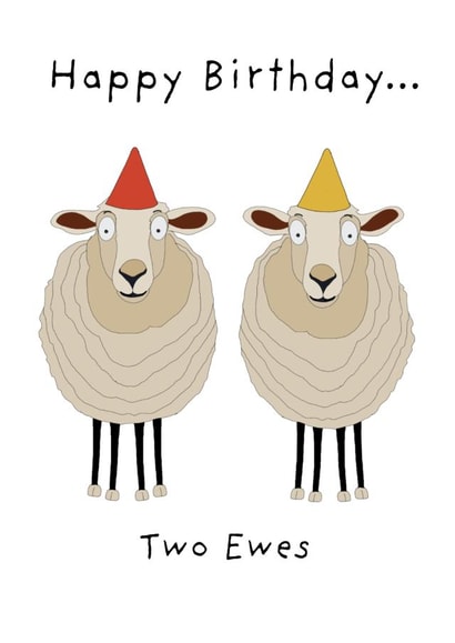 Funny Birthday Card - Punny Sheep wearing party hats created by Not at all Jack