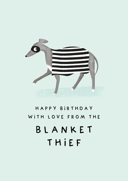 Funny Whippet Birthday Card - Blanket Thief - From the dog created by Studio Mads