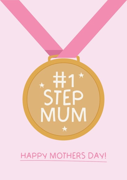 Cute Mothers Day Card - Medal - #1 Step Mum created by Puns and Needles