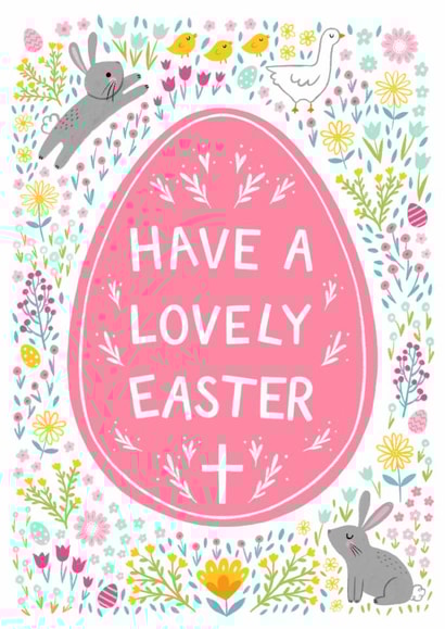 Pretty Illustrated Easter Card - with Bunnies and Flowers created by Pear Tree Press