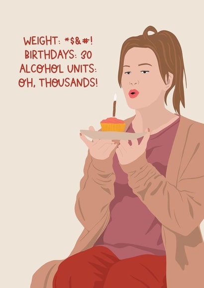 Funny 30th Birthday Card - Bridget Jones created by Jamie Lindsay