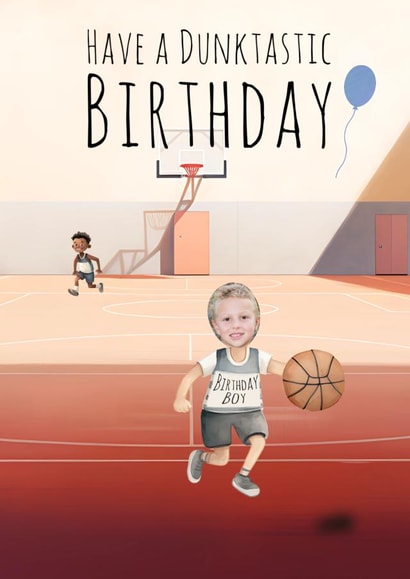 Cute Kids Birthday Photo Card - For Him - Basketball created by Kerrylovescards