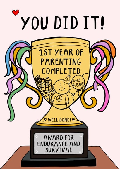 Funny 1st Birthday Card - for the Parents - Survived the First Year! created by Hello Hatty