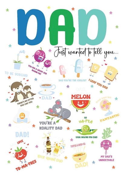 Brilliant and funny Dad card, full of puns of how much you love him! created by Jolly Penguin Gifts