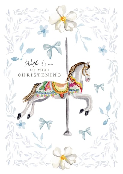 Pretty Christening Card - Boy - Traditional Horse created by Samantha