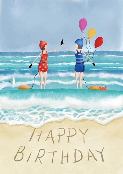 Fun Birthday Card - Swim Friend - Swimmers at Beach - Sea created by Crafty Coast