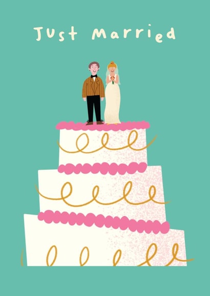 Cute Wedding Cake Illustrated Card - Just Married created by Vallely Studios